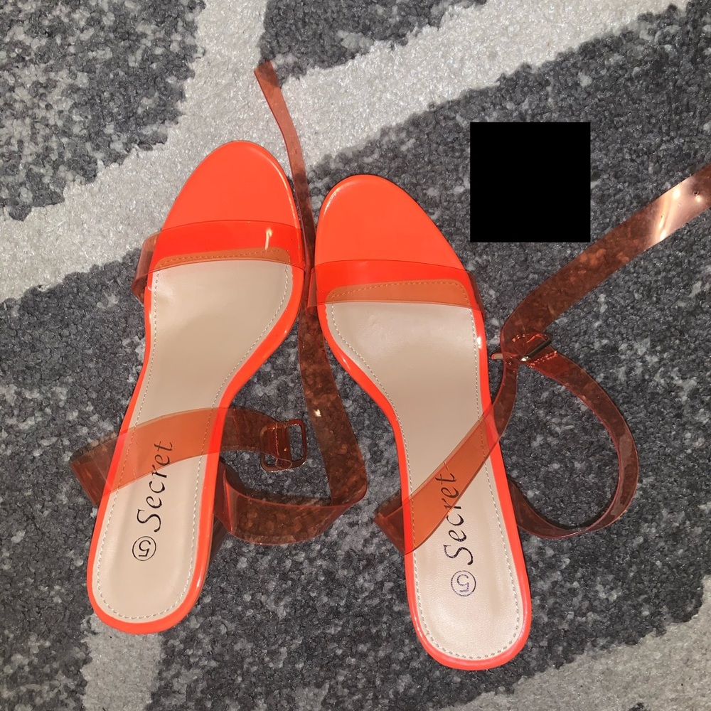 NWB Neon orange clear strappy chunky heels - Picture 5 of 5